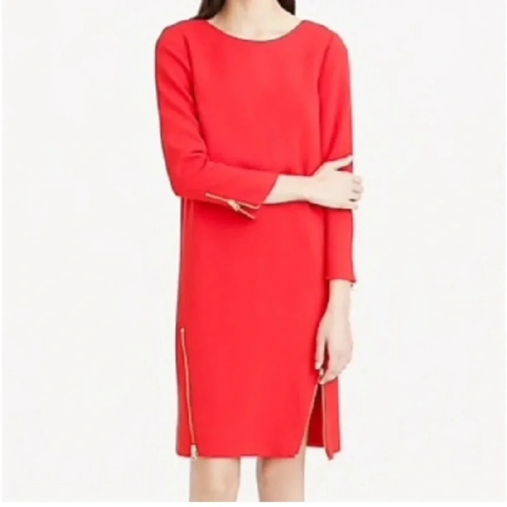 J. Crew Red Long Sleeve Double Zip Shift Cocktail Dress Size 8 Medium M